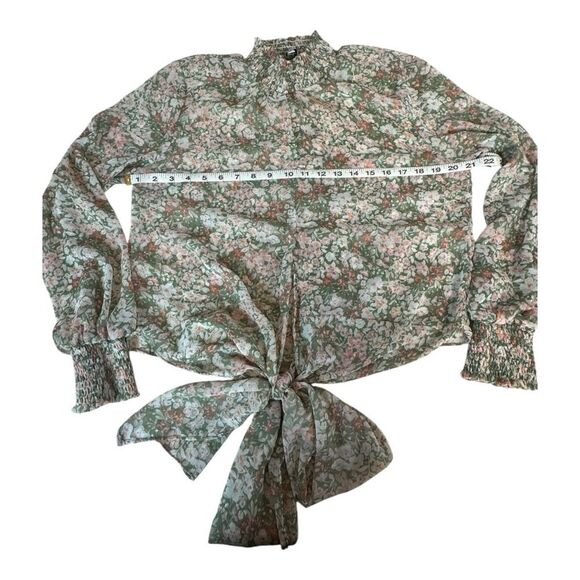 Olivaceous Floral Sheer Front Tie Blouse | Size Large - Picture 5 of 6